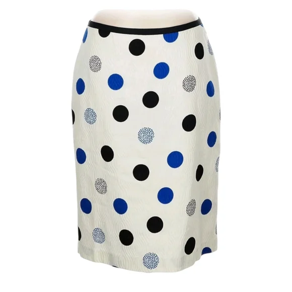 TALBOTS POLKA DOT COTTON  White/Blue/Black Pencil SKIRT Sz 2 - Picture 8 of 10